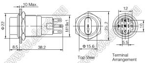 BLAS1-AGQ-22X/21/R/6V/IP40/S кнопка антивандальная антивандальный влагозащищенный; 2NO2NC; красный; 6В; нержавеющая сталь