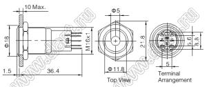 BLAS2GQF-11/D/G/12V/S кнопка антивандальная; 1NO1NC; без фиксации; точечная; зеленый; 12В; нержавеющая сталь