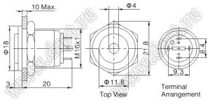 BLGQ16PH-10D/J/G/12V/S кнопка антивандальная; без фиксации; 1NO; точечная; зеленый; 12В; нержавеющая сталь