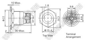 BLGQ19PF-10E/R/12V/S кнопка антивандальная; 1NO; кольцевая; красный; 12В; нержавеющая сталь