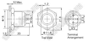 BLGQ16PF-10E/J/R/12V/S кнопка антивандальная; без фиксации; 1NO; кольцевая; красный; 12В; нержавеющая сталь