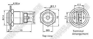 BLGQ12-AH-10D/J/G/12V/S кнопка антивандальная; d отв.=12мм; без фиксации; 1NO; точечная; зеленый; 12В; нержавеющая сталь