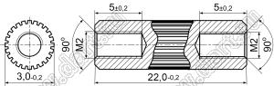 PCRSS2-3.0-22 стойка цилиндрическая с накаткой; резьба М2x0,4; L=22,0мм; латунь