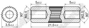 PCRSS2.5-3.5-21 стойка цилиндрическая с накаткой; резьба М2,5x0,45; L=21,0мм; латунь