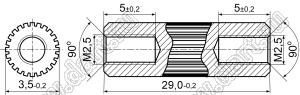 PCRSS2.5-3.5-29 стойка цилиндрическая с накаткой; резьба М2,5x0,45; L=29,0мм; латунь