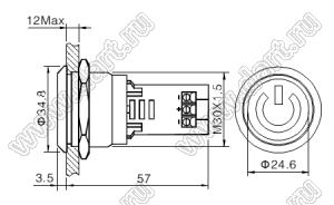 BLAD16-30GQ-FT/G/220V кнопка с пиктограммой и индикацией; нержавеющая сталь, PBT; символ; зеленый; 220В