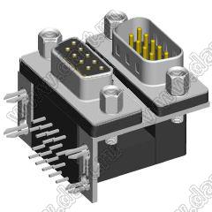 DS1082-01-09M09F0B22 блок разъемов D-SUB; H=15,88мм; вилка 9-конт./розетка 9-конт.; шестигранные резьбовые стойки