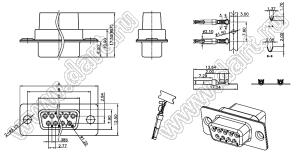 DS1036-01-37F (5503-37S) корпус розетки D-SUB под обжим на провод; 37-конт.