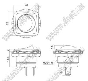 R13-135B2-02-R переключатель клавишный; 3P SPST (неон) off-on (с опическим стеклом); красный