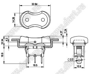 R13-283A-02 переключатель клавишный; 2P SPST off-on