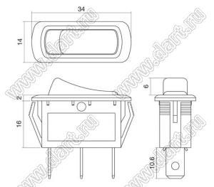 R13-222B-01-R переключатель клавишный; 3P SPST (с подсветкой) off-on