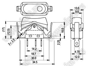 R13-291B-02-U переключатель клавишный; 3P SPST (светодиод) off-on