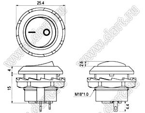 R13-130A-05 переключатель клавишный; 2P SPST off-on