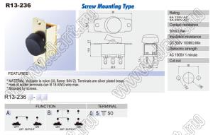 R13-236A-05 переключатель клавишный; 6P DPDT on-on