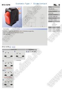 R13-1278A-02 переключатель клавишный миниатюрный; 2P SPST off-on