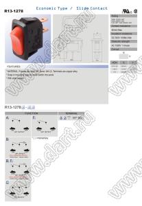 R13-1278A-02 переключатель клавишный миниатюрный; 2P SPST off-on