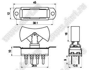 R13-47A-09 переключатель клавишный с винтовым креплением; 8P DPDT (on)-off-(on)