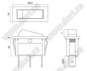 R13-70A-01 переключатель клавишный; 2P SPST off-on