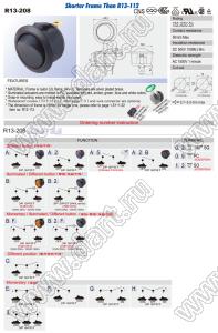 R13-208A-02 переключатель клавишный; 2P SPST off-on