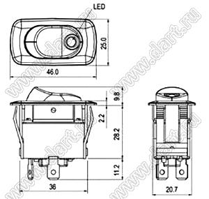 R13-263A7-01-BBRG5 переключатель клавишный; 2P SPST off-on