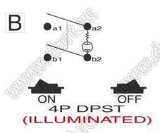 R13-104B-01-R переключатель клавишный; 4P DPST (с подсветкой) off-on; красный
