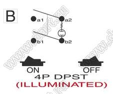 R13-105B-01-A переключатель клавишный; 4P DPST (с подсветкой) off-on; желтый