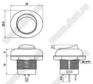 R13-241A-05 переключатель клавишный; 2P SPST off-on