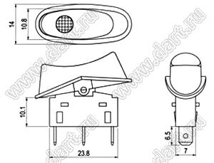 R13-239B-02 переключатель клавишный; 3P SPST (с подсветкой) off-on