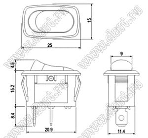 R13-1278A-02 переключатель клавишный миниатюрный; 2P SPST off-on