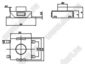 TSTP034W-320BH-T/R кнопка тактовая SMD; 6,2x6,6x3,4мм в ленте на катушке