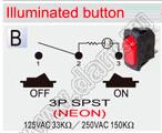 R13-278B-02-R переключатель клавишный; 3P SPST (неон) off-on