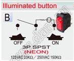 R13-278B-02-R переключатель клавишный; 3P SPST (неон) off-on