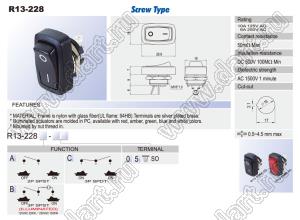 R13-228B-05-R переключатель клавишный; 2P SPST off-on