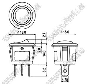 R13-270C-02 переключатель клавишный; 3P SPDT on-on