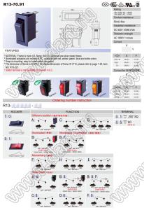 R13-70B-01-G переключатель клавишный; 3P SPST (неон) off-on; зеленый