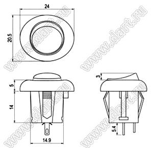 R13-234A-05 переключатель клавишный; 2P SPST off-on