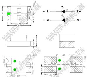 BT17-2202RBC светодиод для поверхностного (SMD) монтажа двуцветный; 0805; красный/; синий; 625/; 468нм; IV1=45/мКд; IV2=100мКд