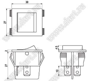 R13-30B-01 переключатель клавишный; 4P DPST (с подсветкой) on-off; с подсветкой