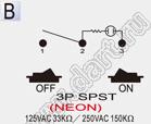 R13-1238B-01 переключатель клавишный миниатюрный; 3P SPST (неон) off-on