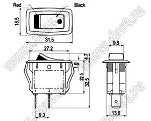 R13-205B-01-R переключатель клавишный; 3P SPST (неон) off-on; красный