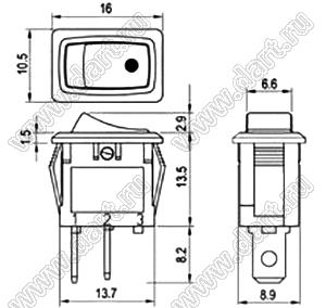 R13-284A-02 переключатель клавишный миниатюрный; 2P SPST off-on