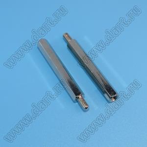 PCHSN-34N стойка шестигранная с внутренней и наружной резьбами; M3x0,5; SW=4,8мм; L=34,0мм; латунь никелированная