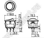 R13-300B-05-G переключатель клавишный миниатюрный; 3P SPST (неон) off-on