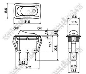 R13-238B2-01 переключатель клавишный; 3P SPST (светодиод) off-on (без оптического стекла)