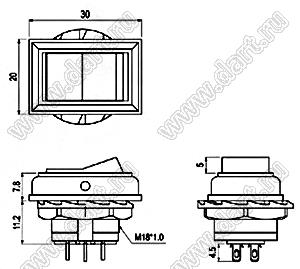 R13-49-05 переключатель клавишный; 2P SPST on-off