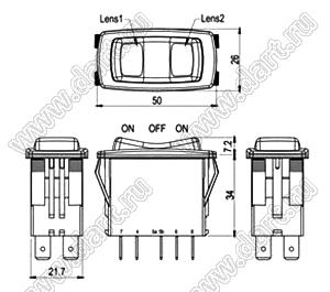 R13-282A3-01-BBRG-5 переключатель клавишный; 2P SPST off-on