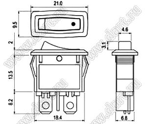 R13-243A-02 переключатель клавишный; 2P SPST off-on