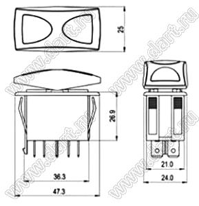 R13-292D6-01-BBWW-22GR0500-5 переключатель клавишный; 3P SPDT on-off-on