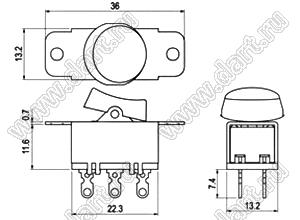 R13-236A-05 переключатель клавишный; 6P DPDT on-on