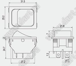 R13-87B-02-G переключатель клавишный; 4P DPST (с подсветкой) off-on; зеленый